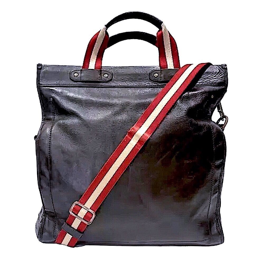 BALLY Brown Leather Trainspotting Work Bag Red Stripe Adjustable Shoulder Strap - Picture 3 of 16
